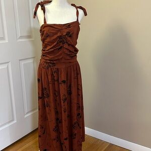 Torrid Rust and Black Floral Rayon Tea length Dress